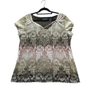 Axcess Sheer Overlay Top Women XL Floral Sheer Short Sleeve Boho Romanctic EUC